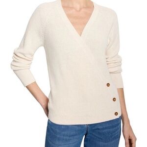 NIC+ZOE Cardigan Shaker Stitch Wrap Sweater Ribbed Button Accents White Women L